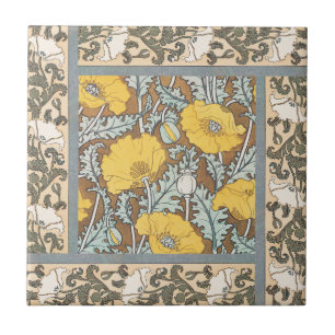 Carreau illustration d'art pavot fleur jaune