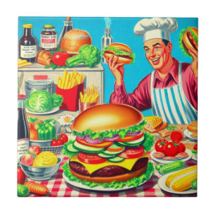 Carreau Illustration de bande dessinée Retro Hamburger