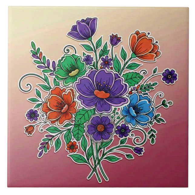 Carreau Illustration de bouquet floral vibrant (Devant)