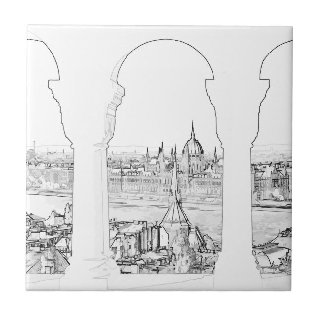 Carreau Illustration de Budapest et du parlement hongrois (Devant)