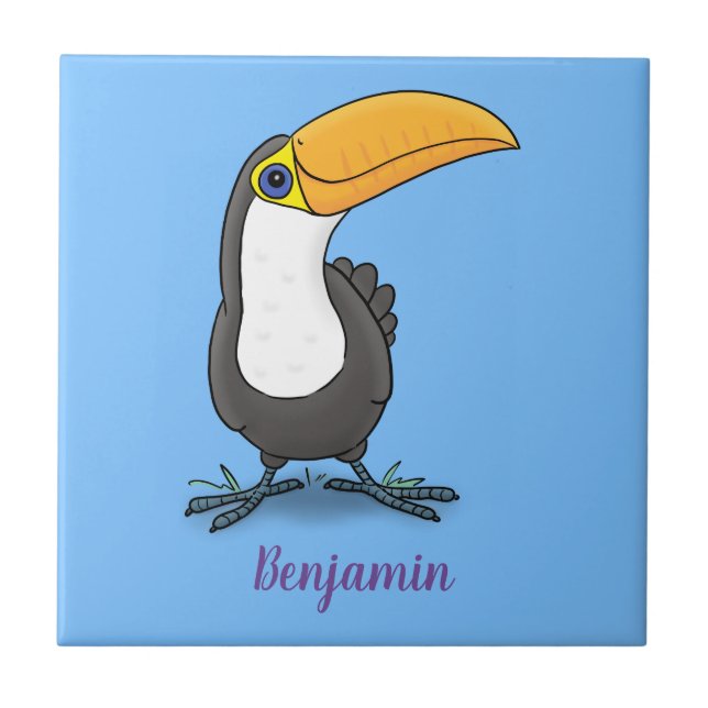 Carreau Illustration de cartoon de toucan mignon heureux (Devant)