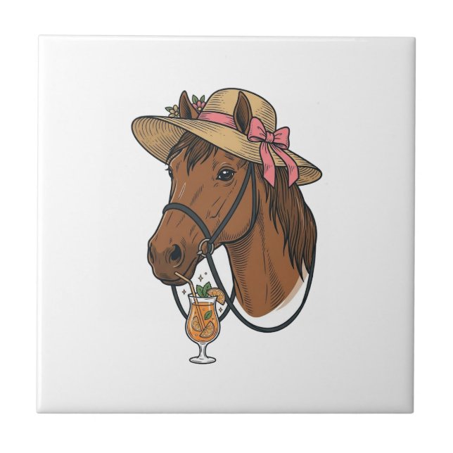 Carreau Illustration de chapeau d'été cocktail cheval vint (Devant)