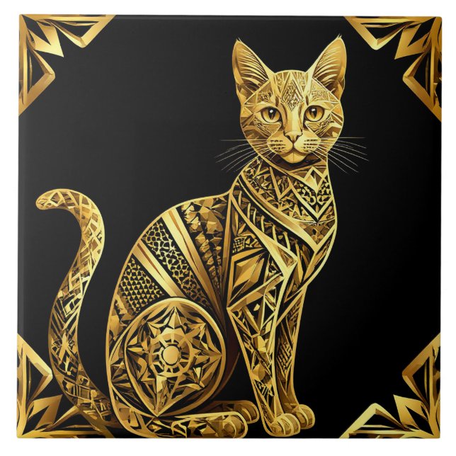 Carreau Illustration de chat doré orné (Devant)