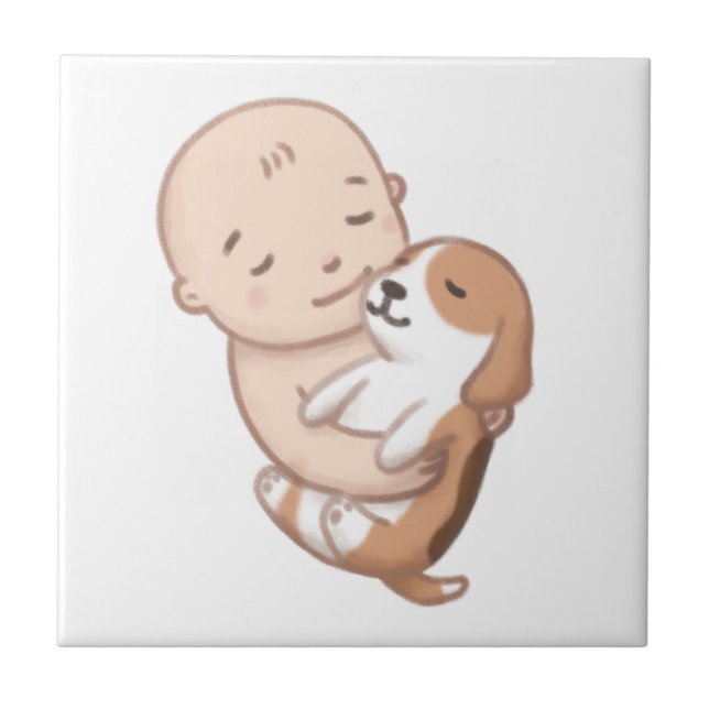 Carreau Illustration de chien mignon et bébé (Devant)