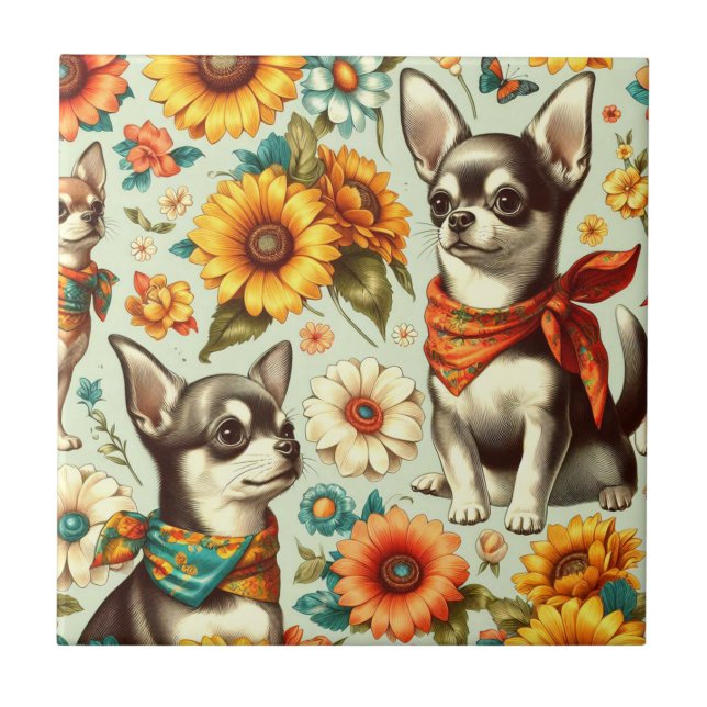 Carreau Illustration de Cute Retro Chihuahua (Devant)
