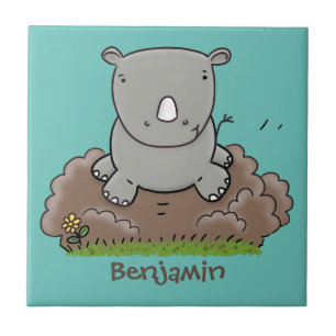 Carreau Illustration de dessin animé de bébé rhinocéros mi