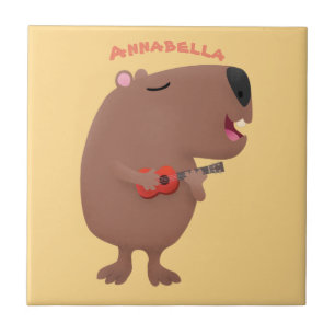 Carreau Illustration de dessin animé de capybara ukulele