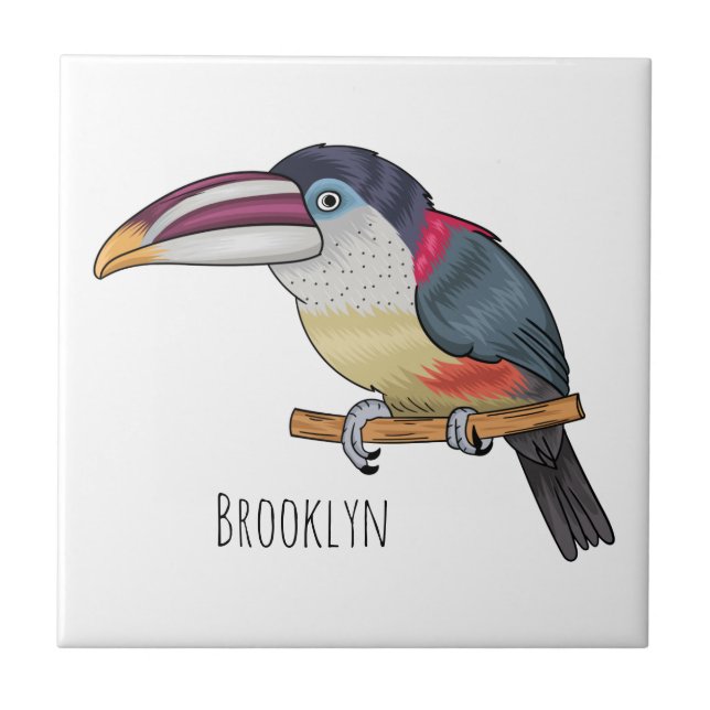 Carreau Illustration de dessin animé d'oiseau aracari à tê (Devant)