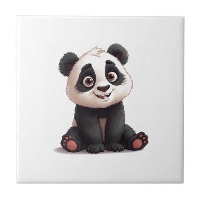 Carreau Illustration de dessin animé d'ours panda assis (Devant)