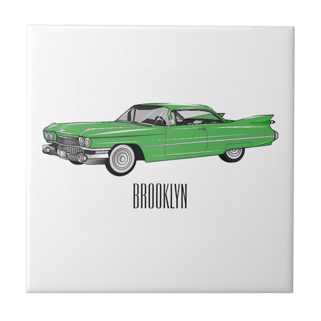 Carreau Illustration de dessin de voiture classique 1959 (Devant)