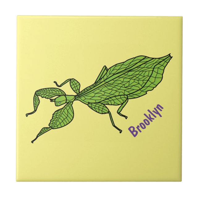 Carreau Illustration de dessin d'insecte des feuilles vert (Devant)