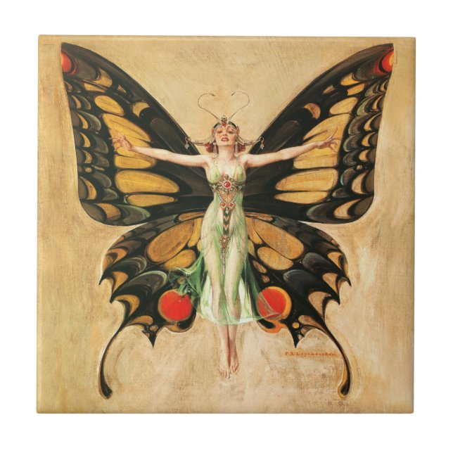 Carreau Illustration de femme volant papillon Flapper (Devant)