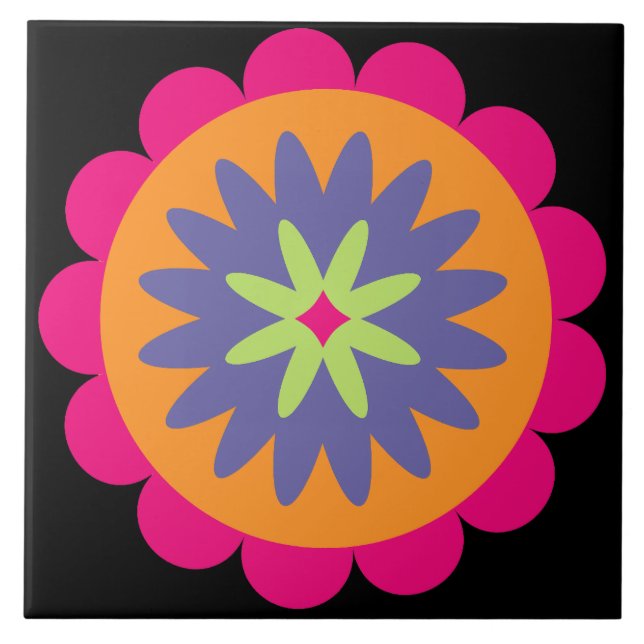Carreau illustration de formes florales orange et rose (Devant)