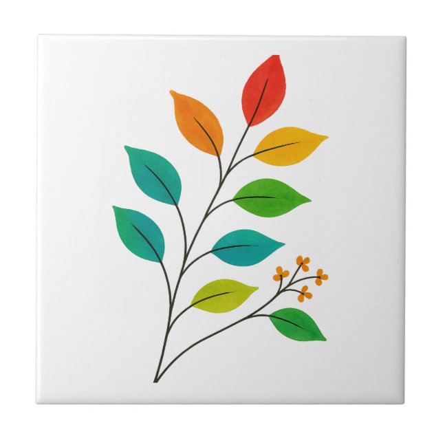 Carreau Illustration de la branche feuille colorée (Devant)