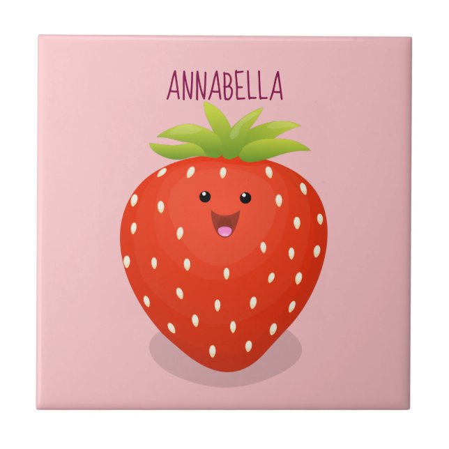 Carreau Illustration de la fraise Cute kawaii (Devant)