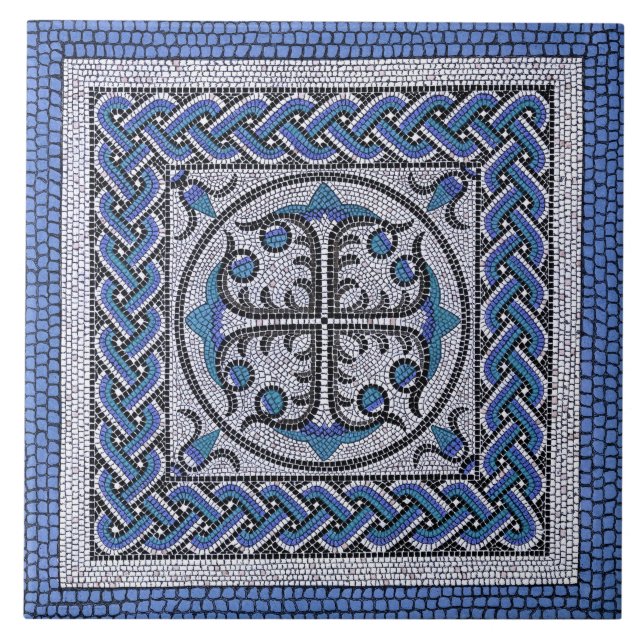 Carreau Illustration de la mosaïque romaine antique Bleu d (Devant)