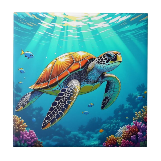 Carreau Illustration de la tortue de mer (Devant)