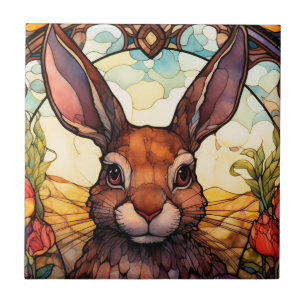 Carreau Illustration de lapin en verre tendu