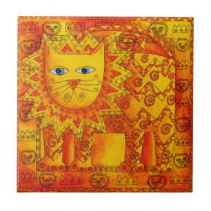 Carreau Illustration de l'aquarelle du lion à motifs