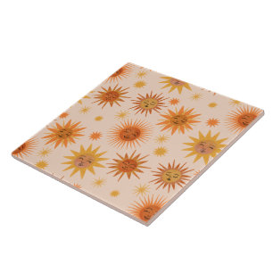 Carreau Illustration de l'aquarelle orange Sun Face