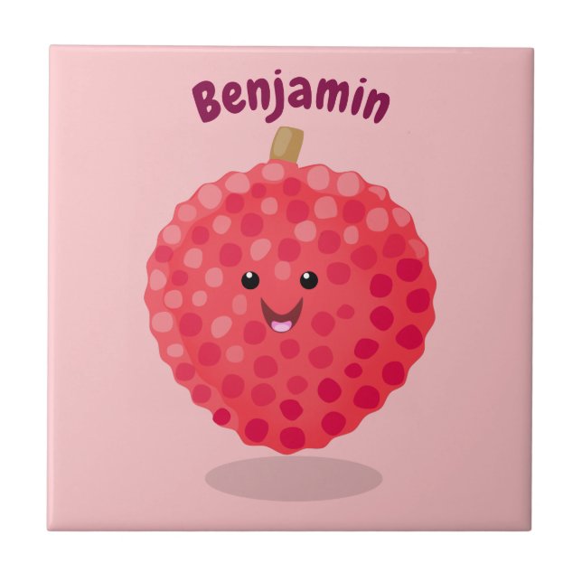 Carreau Illustration de litchee rose mignon (Devant)