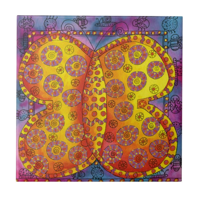 Carreau Illustration de papillon à motifs à l'aquarelle (Devant)