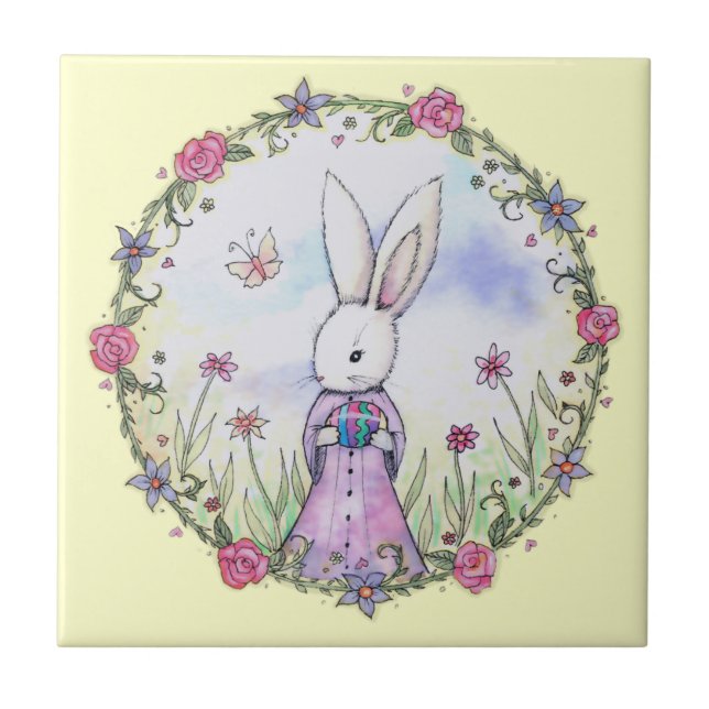 Carreau Illustration de petit lapin de Pâques mignon (Devant)