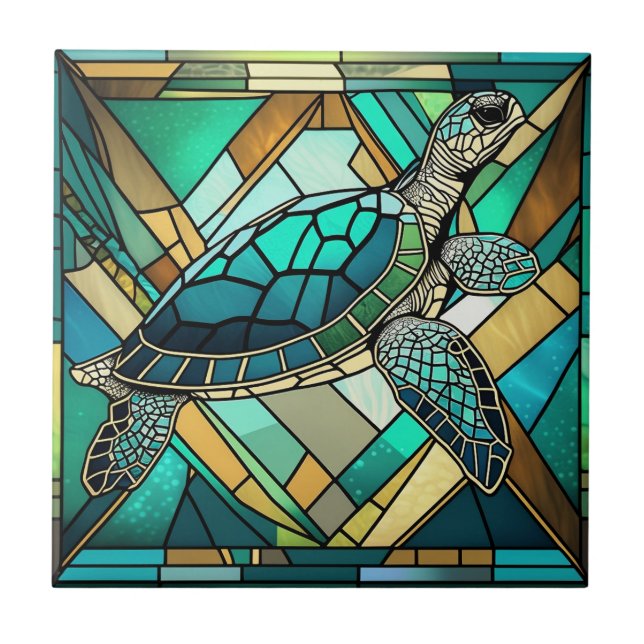 Carreau Illustration de tortue marine en verre (Devant)