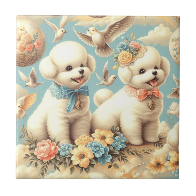 Carreau Illustration de vintage Cute Bichon Frisé (Devant)