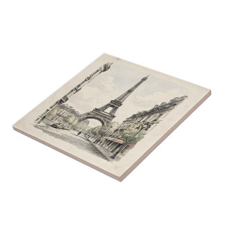 Carreau Illustration de voyage antique vintage de Paris