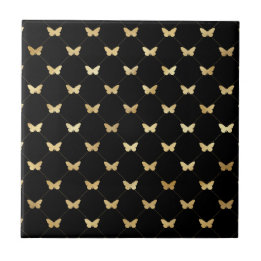 Carreau Illustration des papillons noires classiques en or