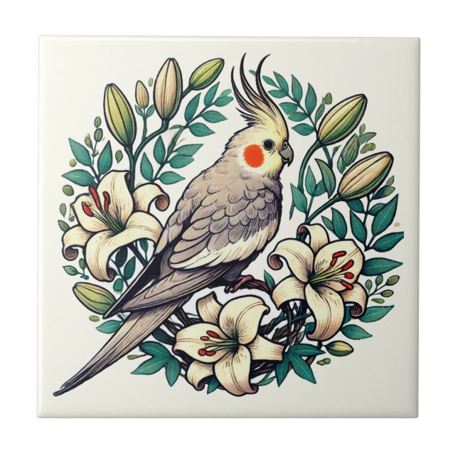 Carreau Illustration d'oiseaux de Cockatiel (Devant)
