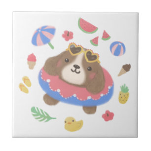 Carreau Illustration du chien espagnol d'été mignon