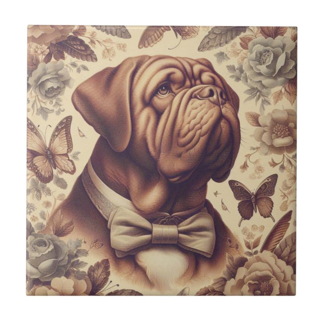 Carreau Illustration du Dogue de Bordeaux vintage (Devant)