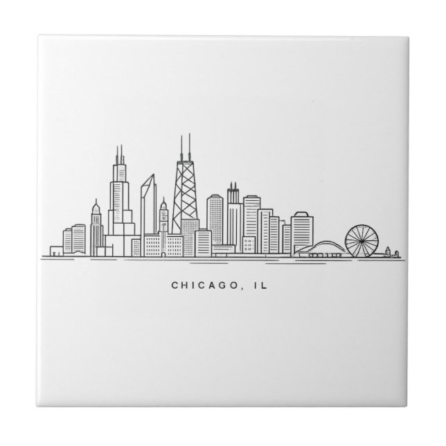 Carreau Illustration du paysage urbain de Chicago IL (Devant)