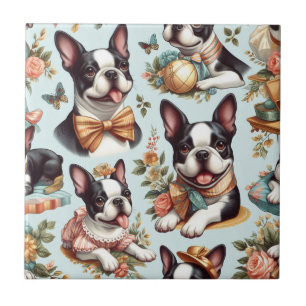 Carreau Illustration du Terrier Vintage de Boston