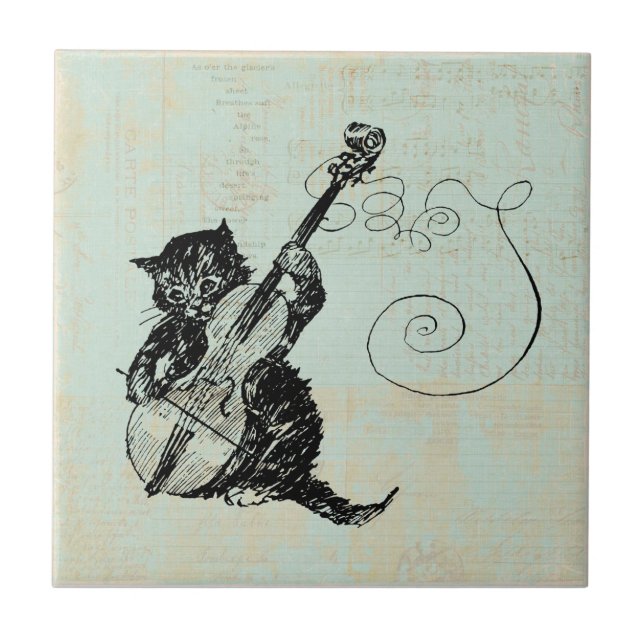 Carreau Illustration d'un chaton jouant au violon en musiq (Devant)