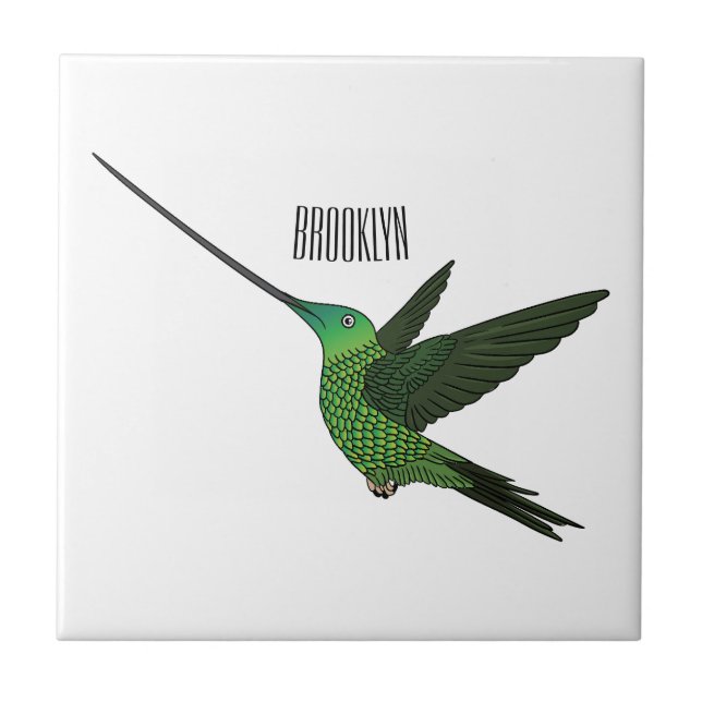 Carreau Illustration d'un colibri à bec épée (Devant)