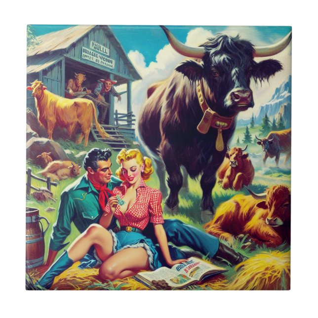 Carreau Illustration d'un couple de pays rétro (Devant)