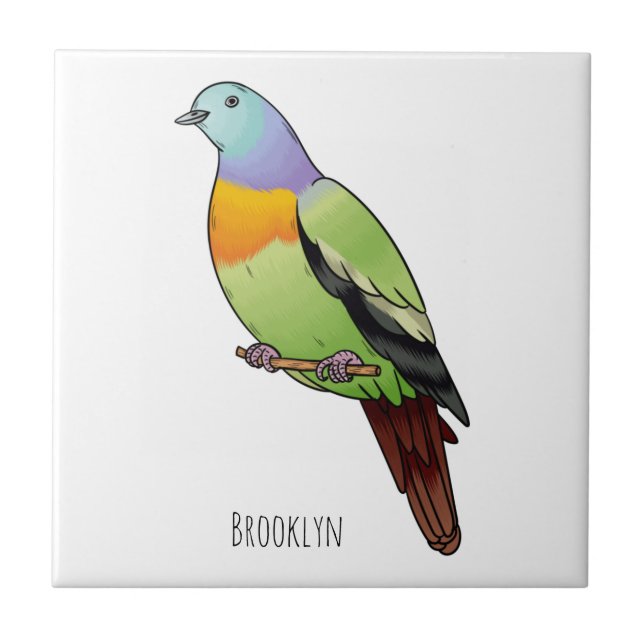 Carreau Illustration d'un pigeon à cou rose (Devant)