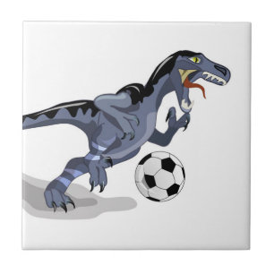 Carreau Illustration D'Un Raptor Dinosaure Jouant Au Footb