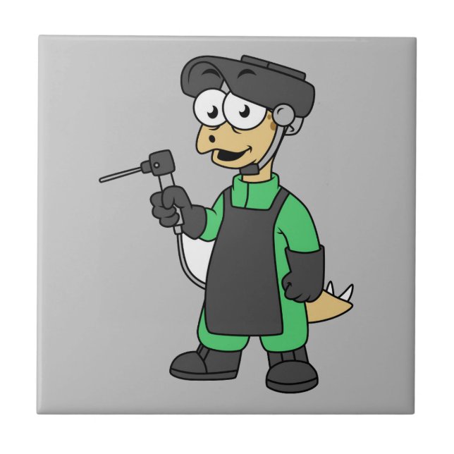 Carreau Illustration D'Un Soudeur De Stegosaurus. (Devant)