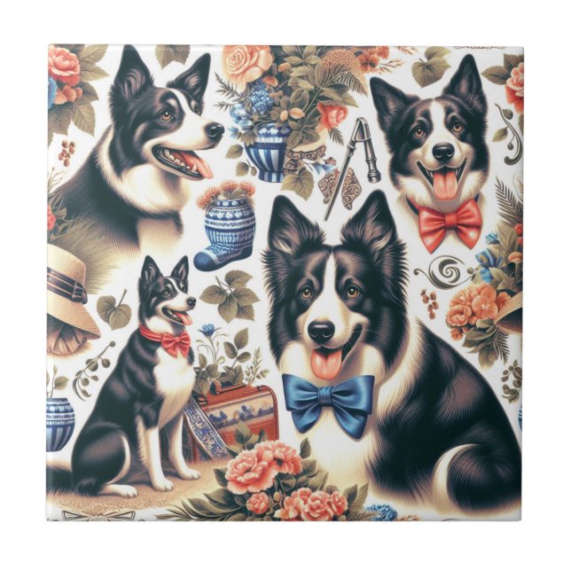 Carreau Illustration d'une bordure Vintage mignonne (Devant)