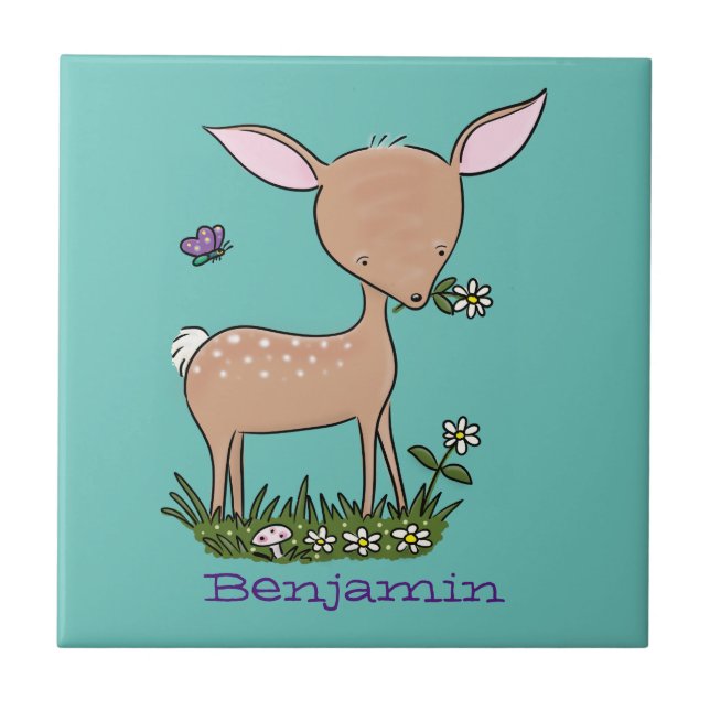 Carreau Illustration d'une jolie dessin de cerf de bébé he (Devant)