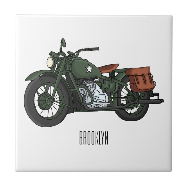 Carreau Illustration d'une moto de croiseur militaire (Devant)