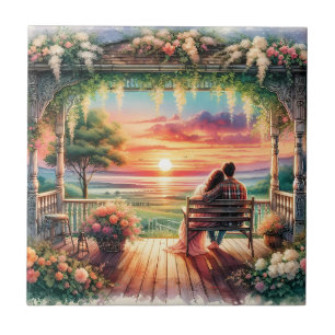 Carreau Illustration d'une vue romantique sur un porche au