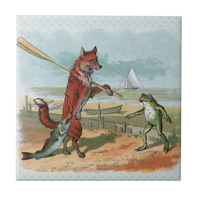 Carreau Illustration fantaisiste de renard et de grenouill (Devant)