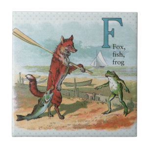 Carreau Illustration fantaisiste de renard et de grenouill