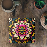 Carreau Illustration florale rose<br><div class="desc">Une belle fleur finement dessinée dans un style de vitrail. La fleur elle-même est la pièce maîtresse du design. L'effet vitrail donne au motif une qualité visuelle unique et remarquable. Cette oeuvre d'art est un magnifique exemple de la puissance et de la beauté de l'art numérique et du design.</div>