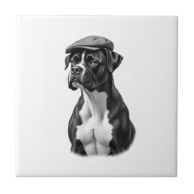 Carreau Illustration graphique monochrome de Boxer vintage (Devant)
